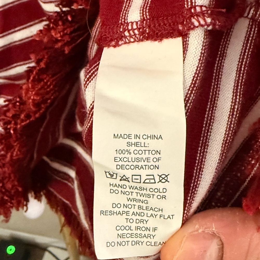 Kate Spade Striped Fringe Hem Long Sleeve Top Medium Red White - Picture 4 of 4